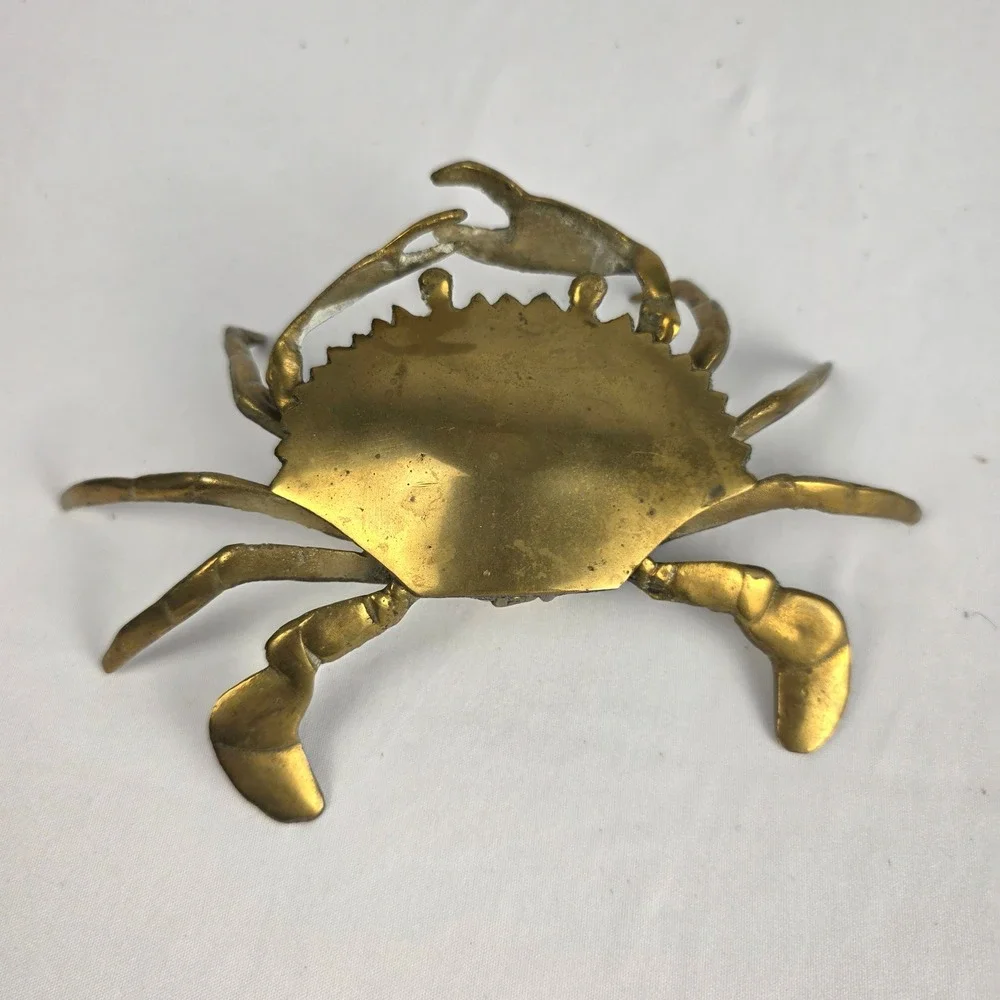 Vintage Brass Crab Trinket Box Hinged Lid Coastal Nautical Decor 7x5x2
